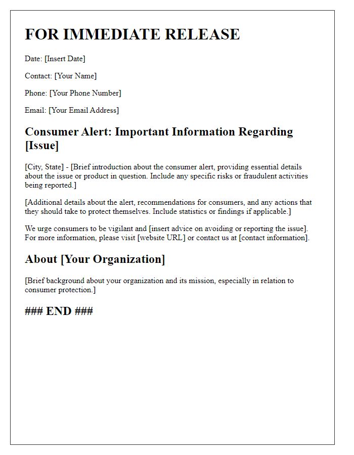 Letter template of consumer alert news release