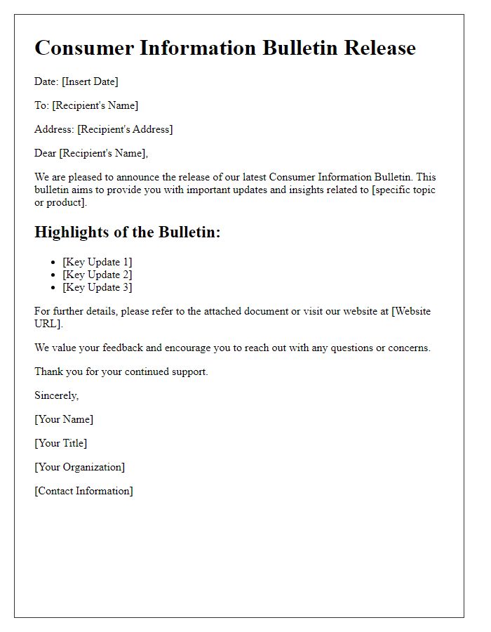 Letter template of consumer information bulletin release