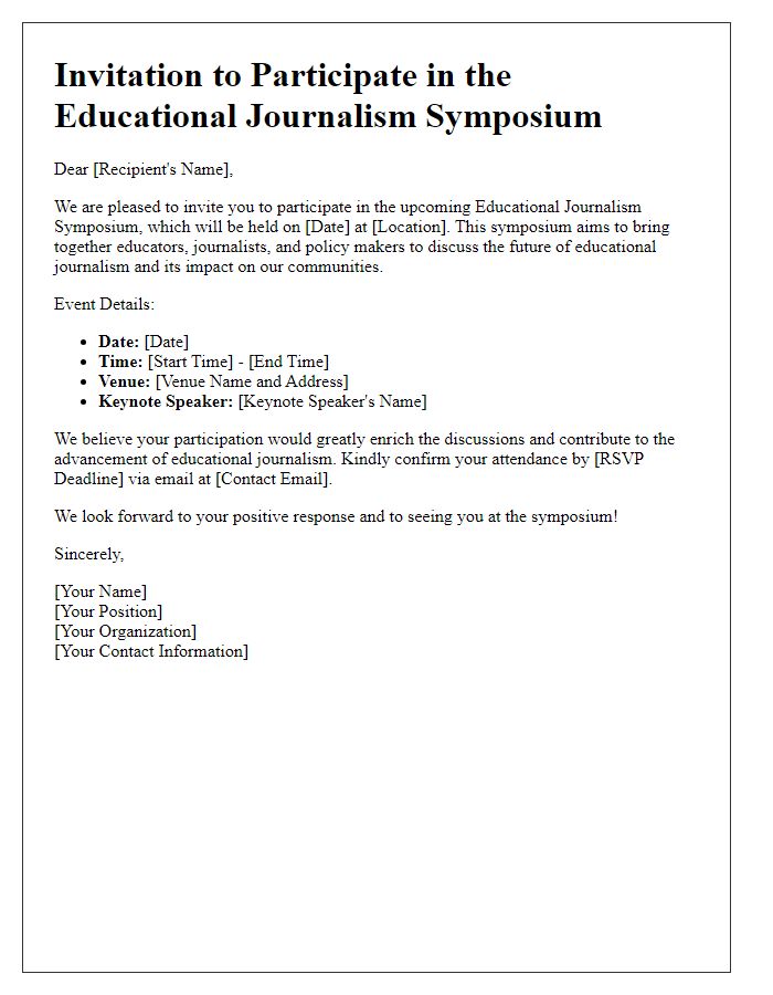 Letter template of invitation for educational journalism symposium participation.