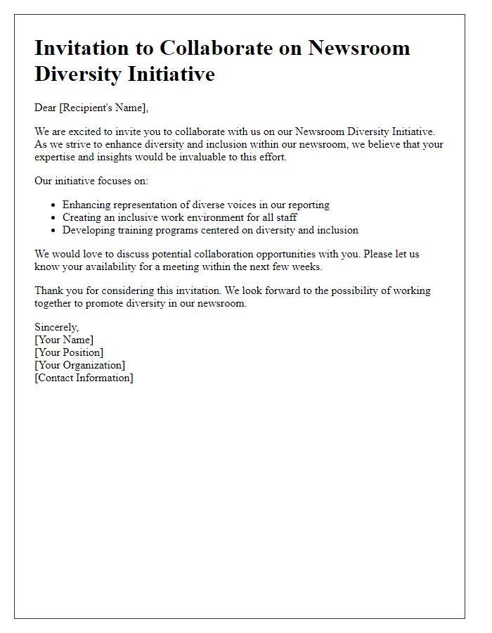 Letter template of newsroom diversity initiative collaboration invitation