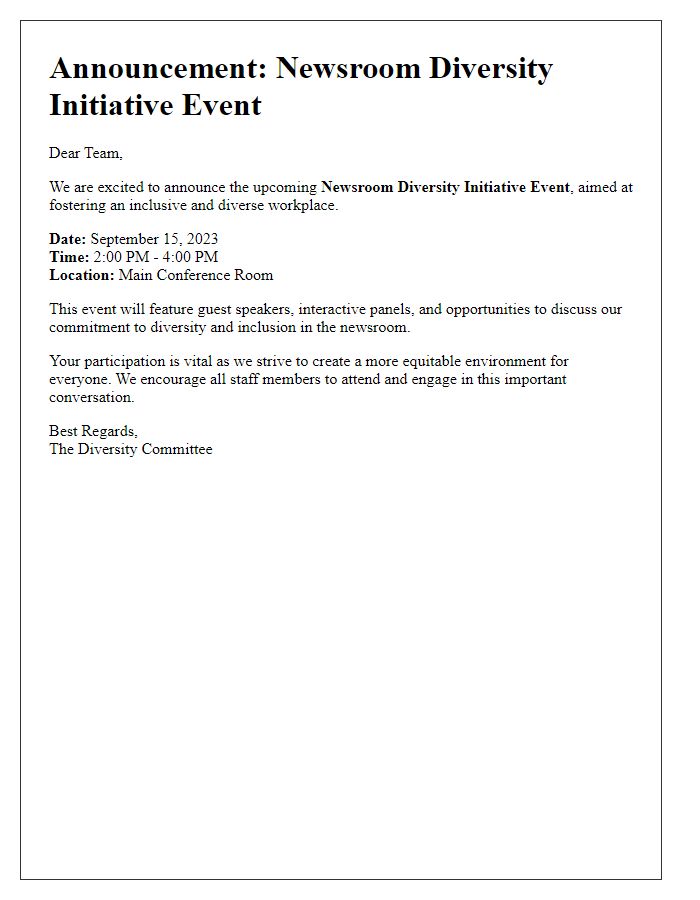 Letter template of newsroom diversity initiative event announcement