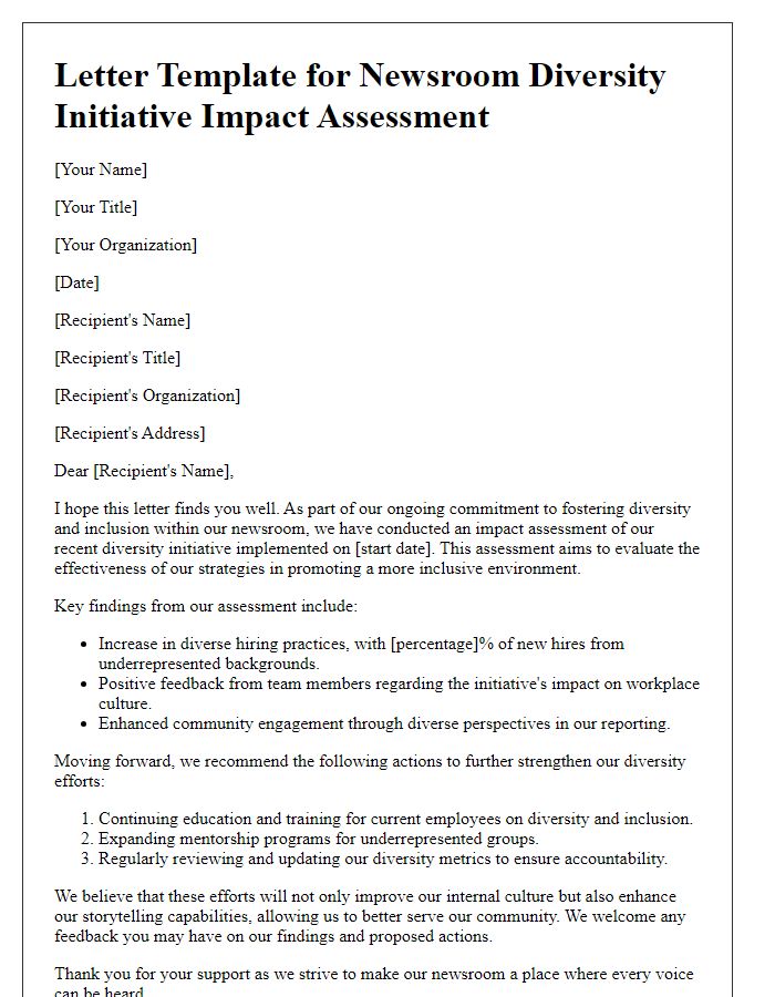 Letter template of newsroom diversity initiative impact assessment