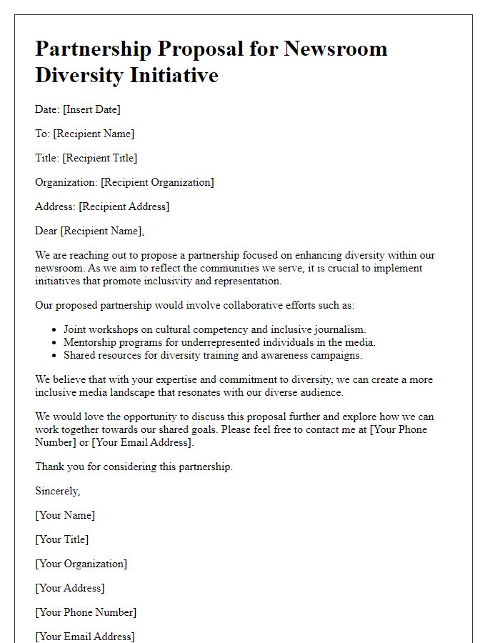 Letter template of newsroom diversity initiative partnership proposal