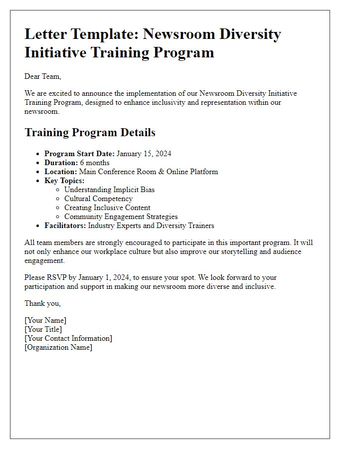 Letter template of newsroom diversity initiative training program details