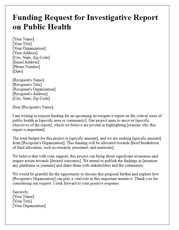 Letter template of funding request for investigative report on public health.