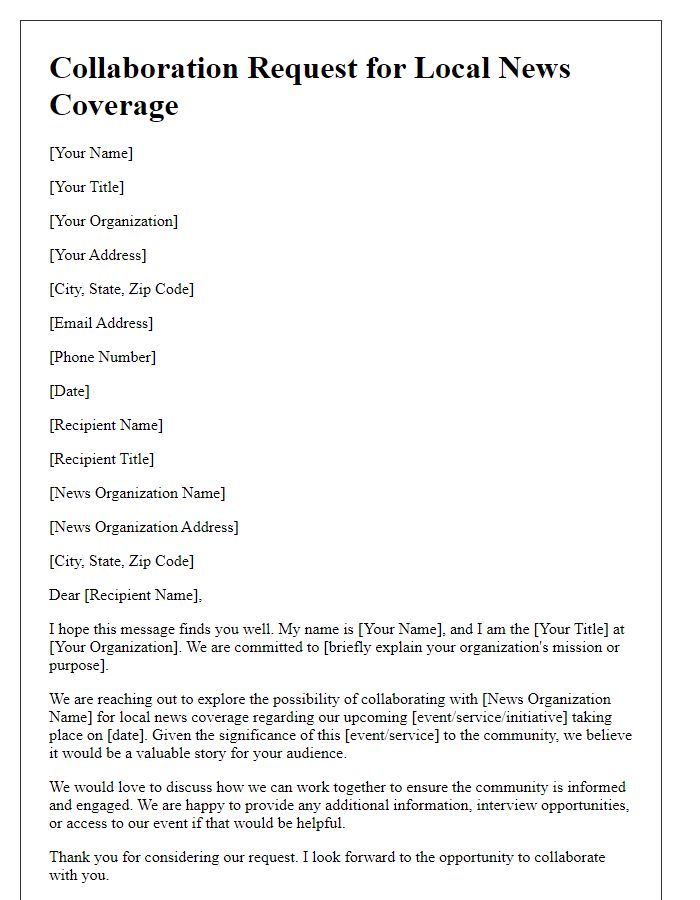 Letter template of collaboration request for local news coverage