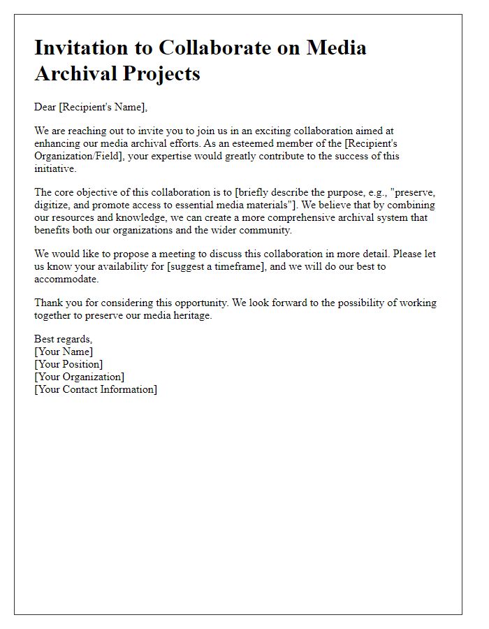 Letter template of media archival collaboration invitation