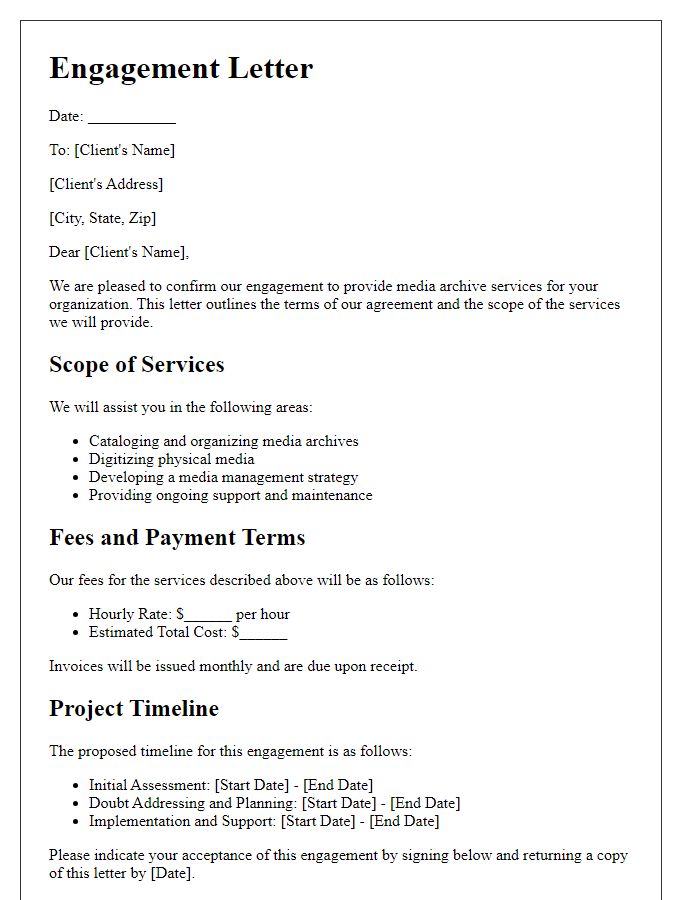 Letter template of media archives engagement letter