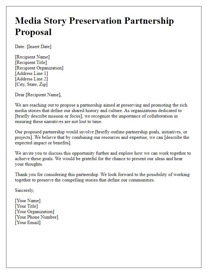 Letter template of media story preservation partnership