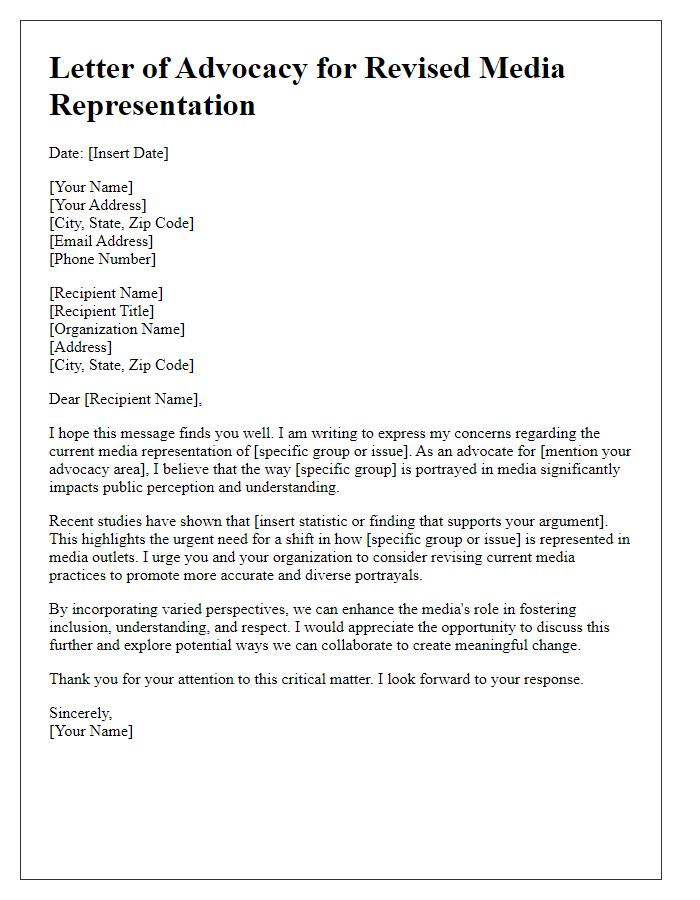 Letter template of advocacy for revised media representation