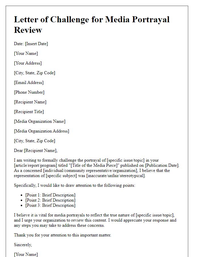 Letter template of challenge for media portrayal review