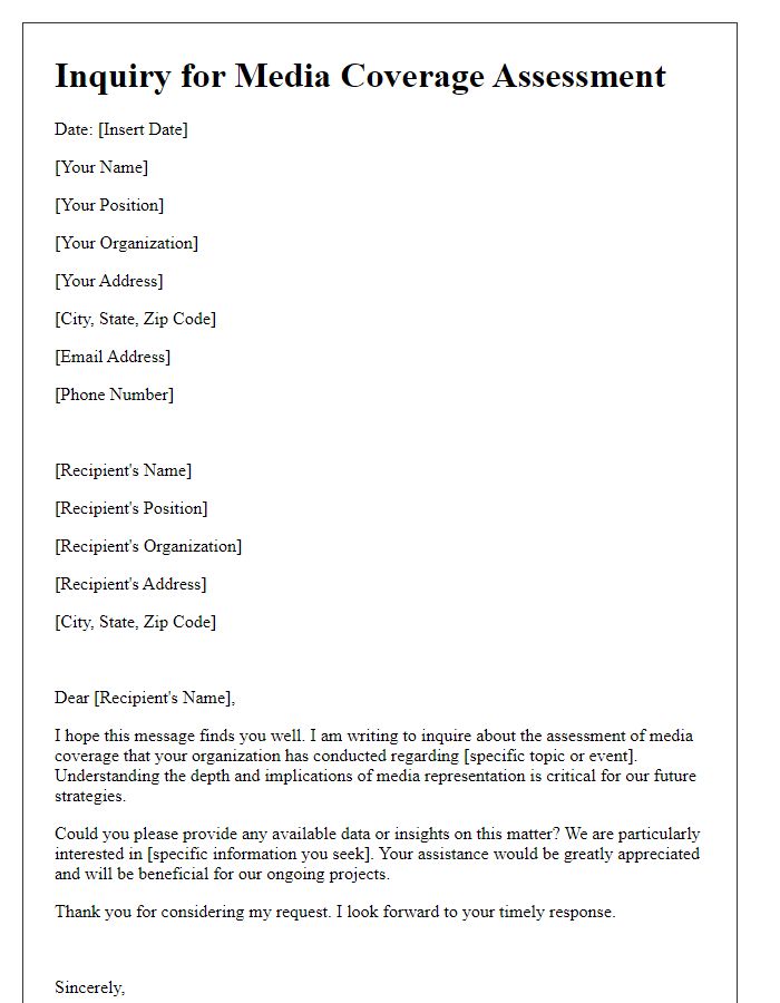 Letter template of inquiry for media coverage assessment