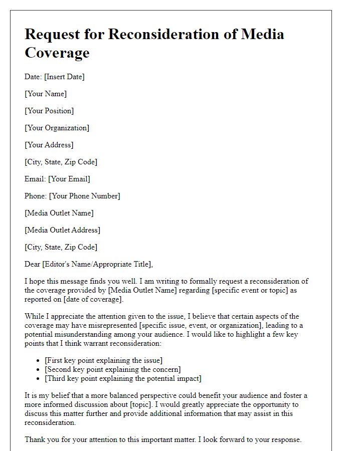 Letter template of request for reconsideration of media coverage