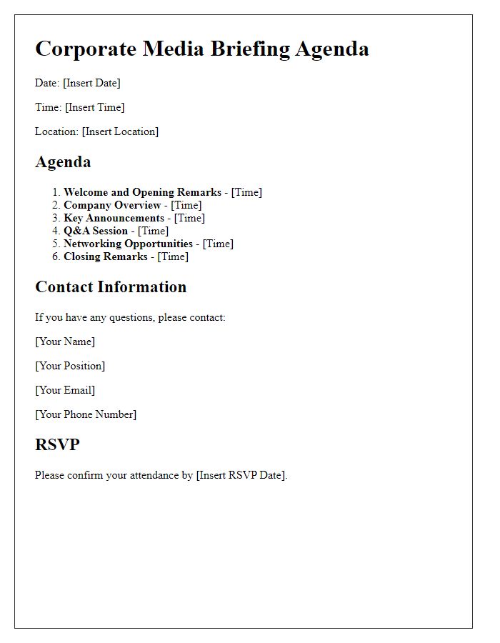 Letter template of corporate media briefing agenda