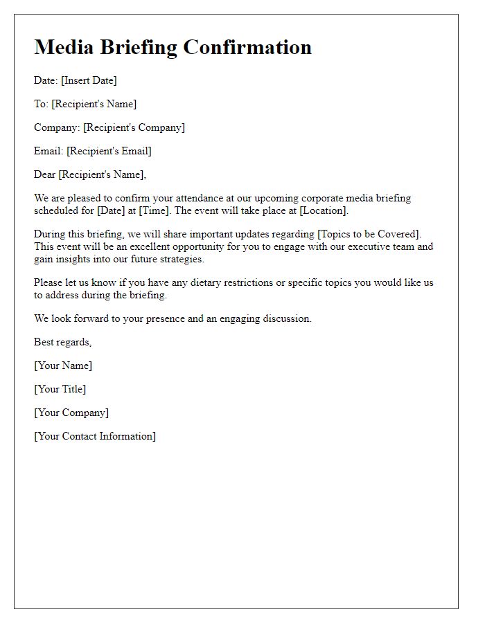 Letter template of corporate media briefing confirmation