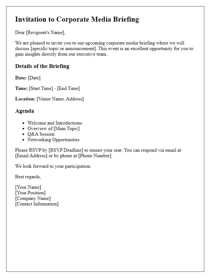 Letter template of corporate media briefing invitation