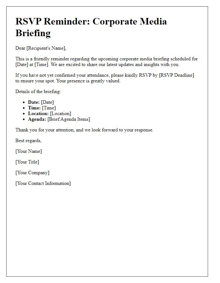 Letter template of corporate media briefing RSVP reminder