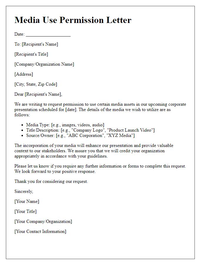 Letter template of media use permissions for corporate presentations