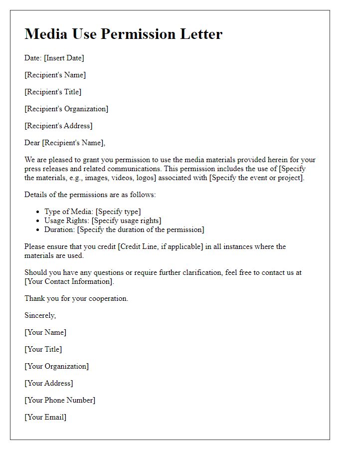 Letter template of media use permissions for press releases