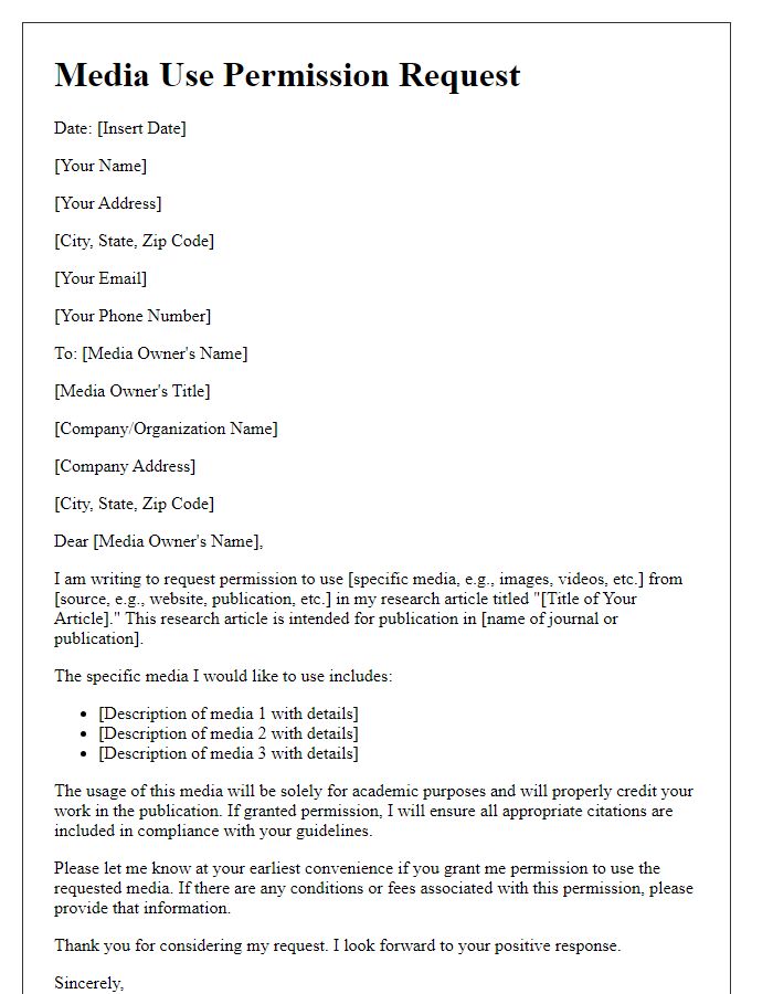 Letter template of media use permissions for research articles