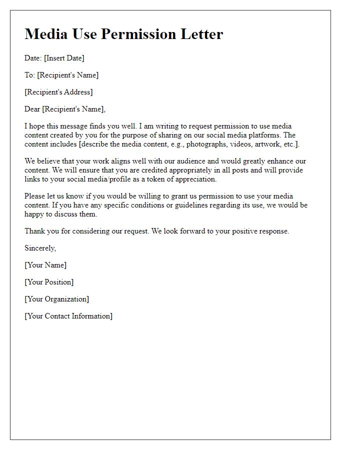 Letter template of media use permissions for social media sharing