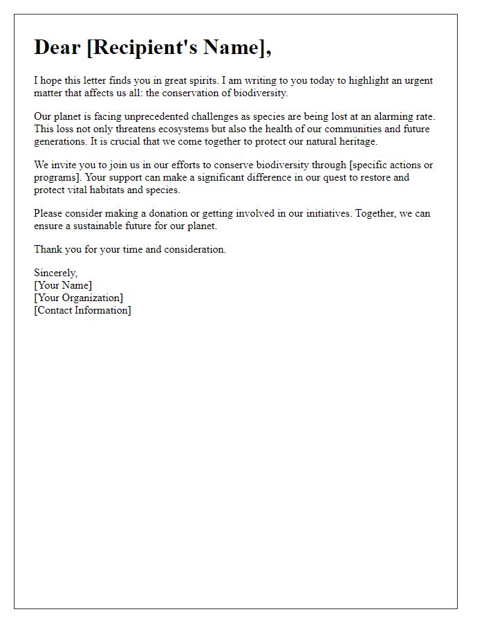 Letter template of Biodiversity Conservation Appeal