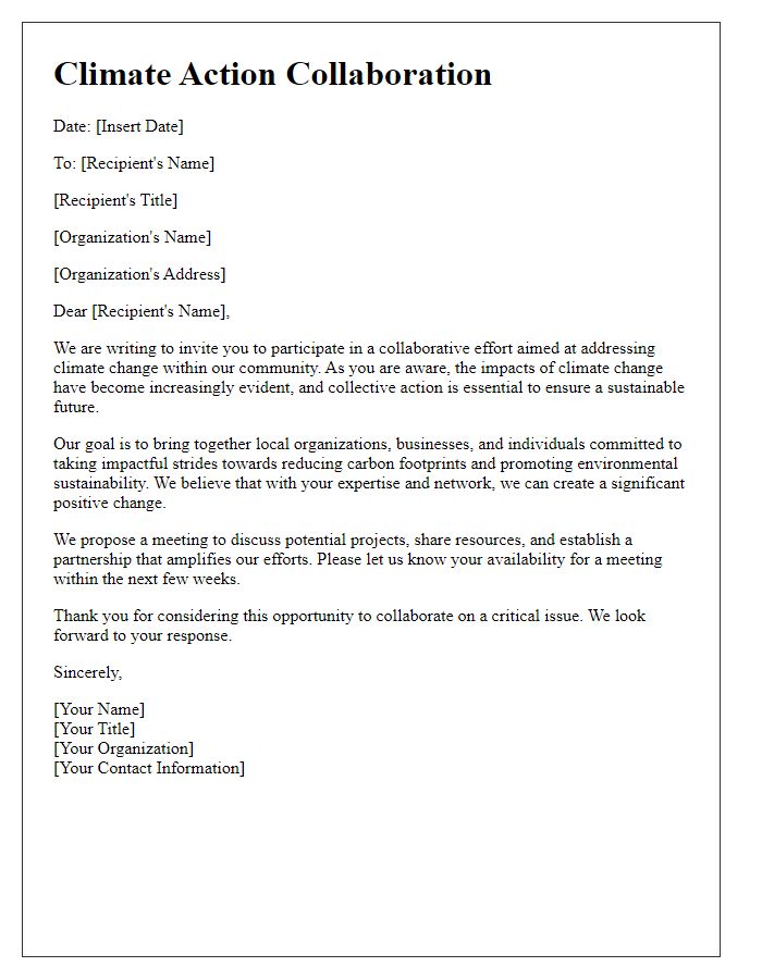 Letter template of Climate Action Collaboration