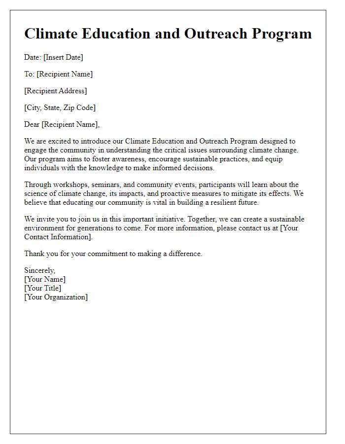 Letter template of Climate Education and Outreach Program