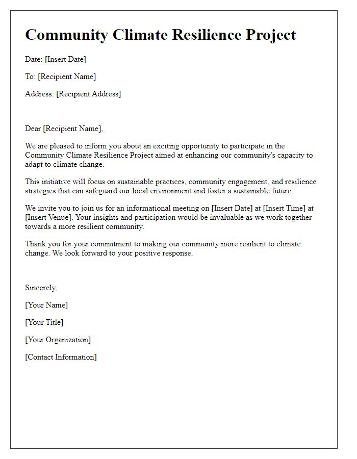 Letter template of Community Climate Resilience Project