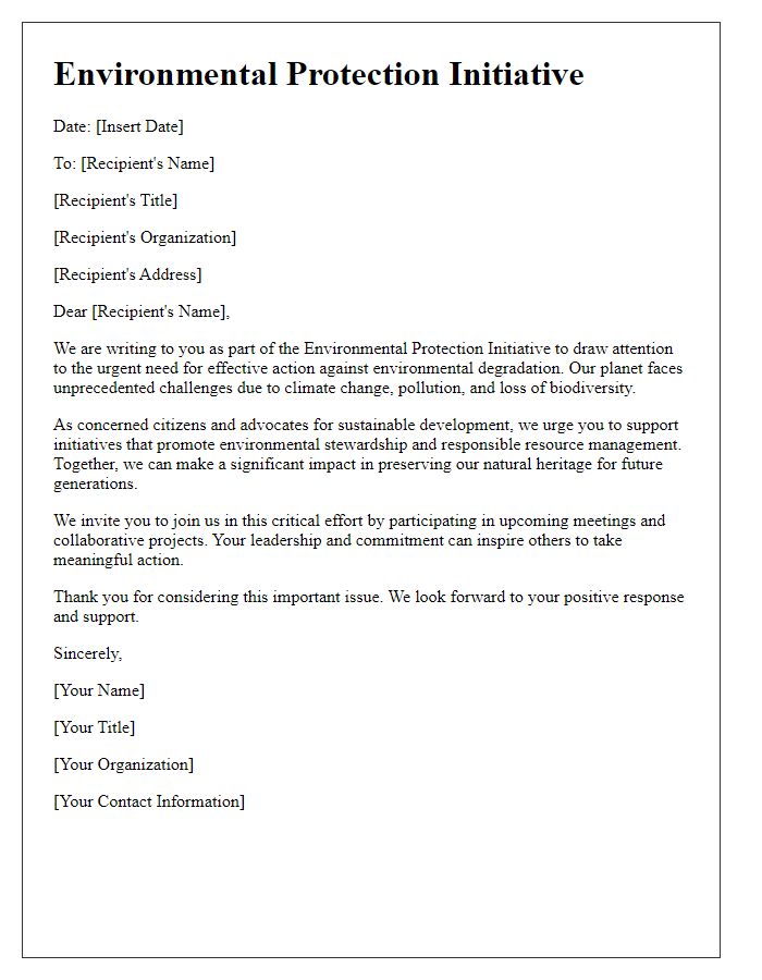 Letter template of Environmental Protection Initiative