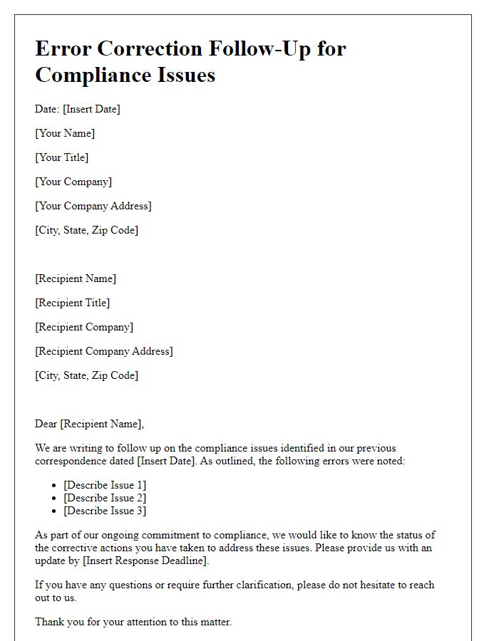 Letter template of Error Correction Follow-Up for Compliance Issues