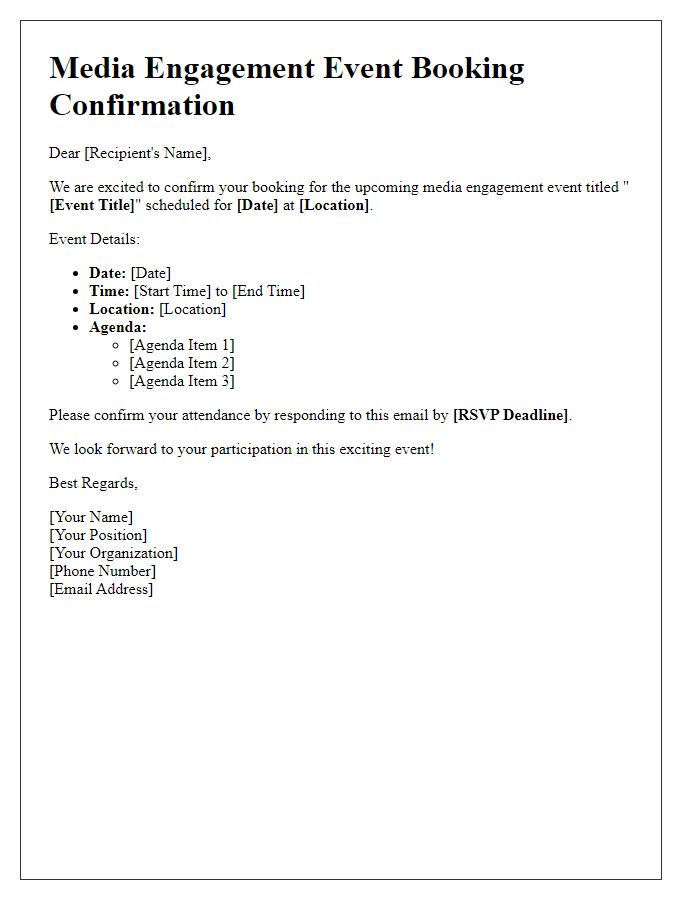 Letter template of media engagement event booking