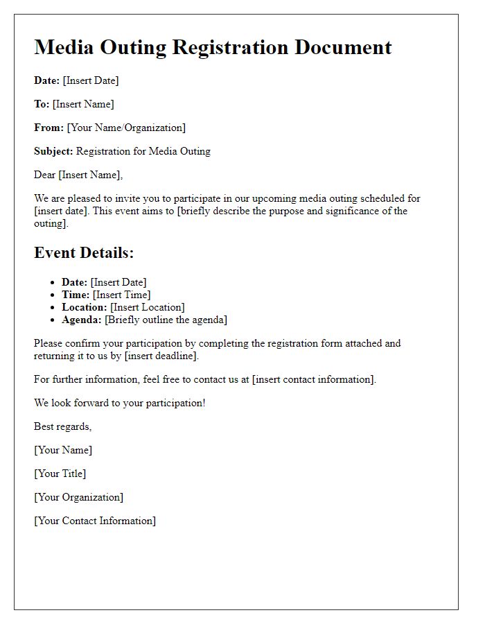 Letter template of media outing registration document