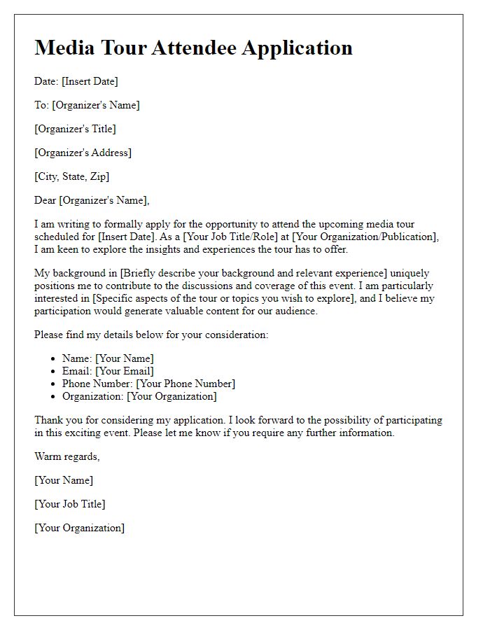 Letter template of media tour attendee application