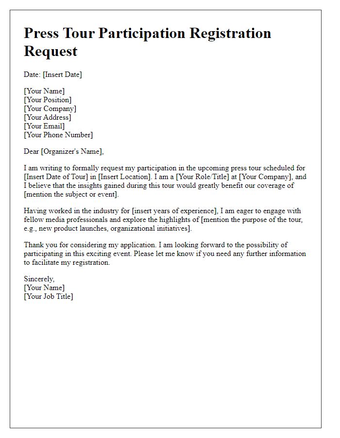 Letter template of press tour participation registration request