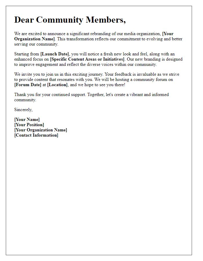 Letter template of media rebranding announcement for community outreach