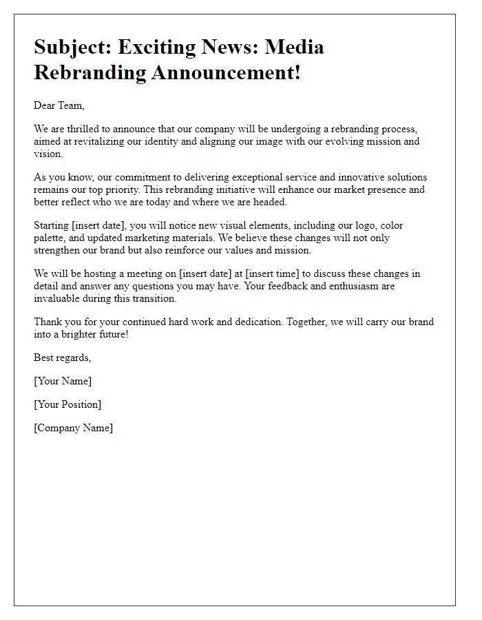 Letter template of media rebranding announcement for employees