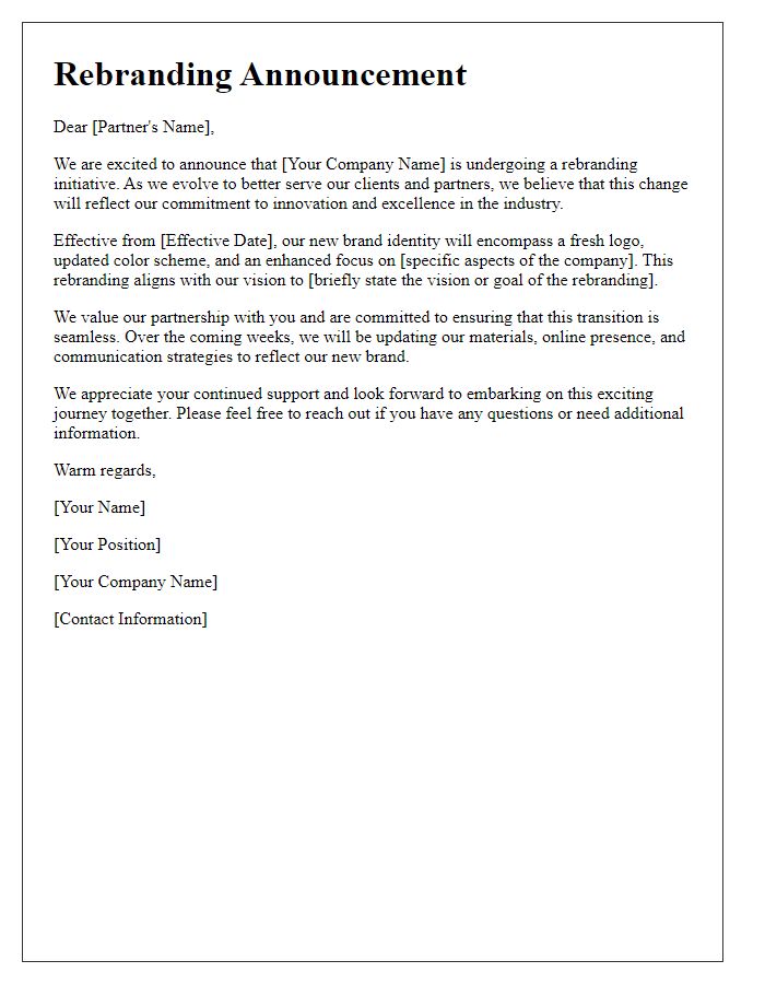 Letter template of media rebranding announcement for external partners