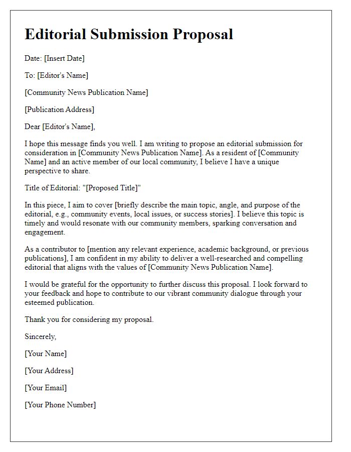 Letter template of community news editorial submission proposal