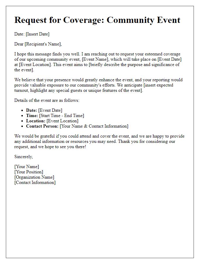 Letter template of community news event coverage request