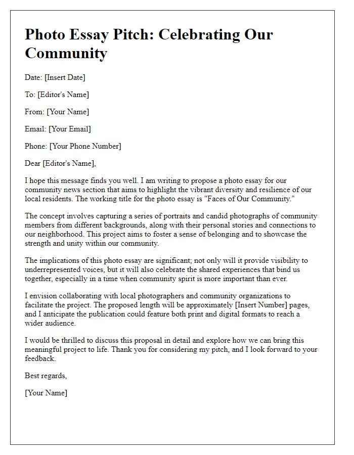 Letter template of community news photo essay pitch