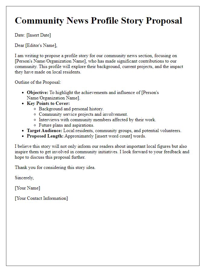 Letter template of community news profile story proposal