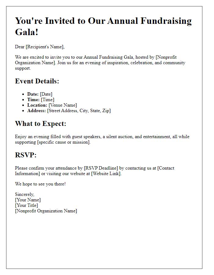 Letter template of media-based nonprofit event invitation