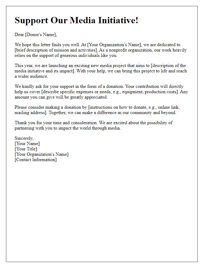 Letter template of media-based nonprofit fundraising request