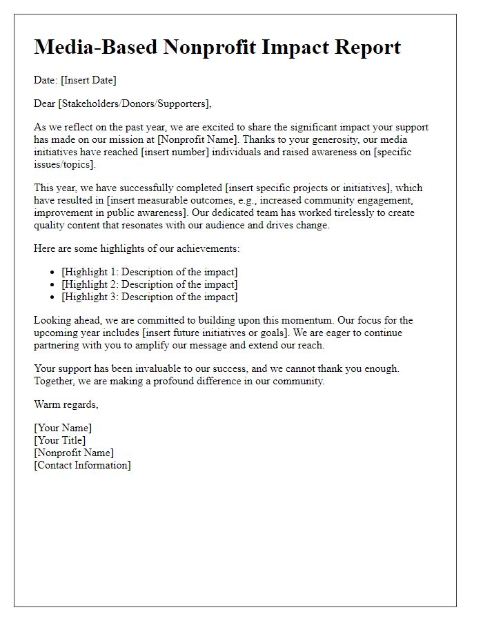 Letter template of media-based nonprofit impact report