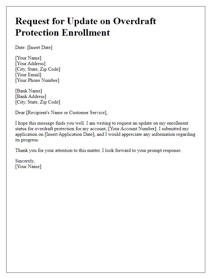 Letter template of update request for overdraft protection enrollment