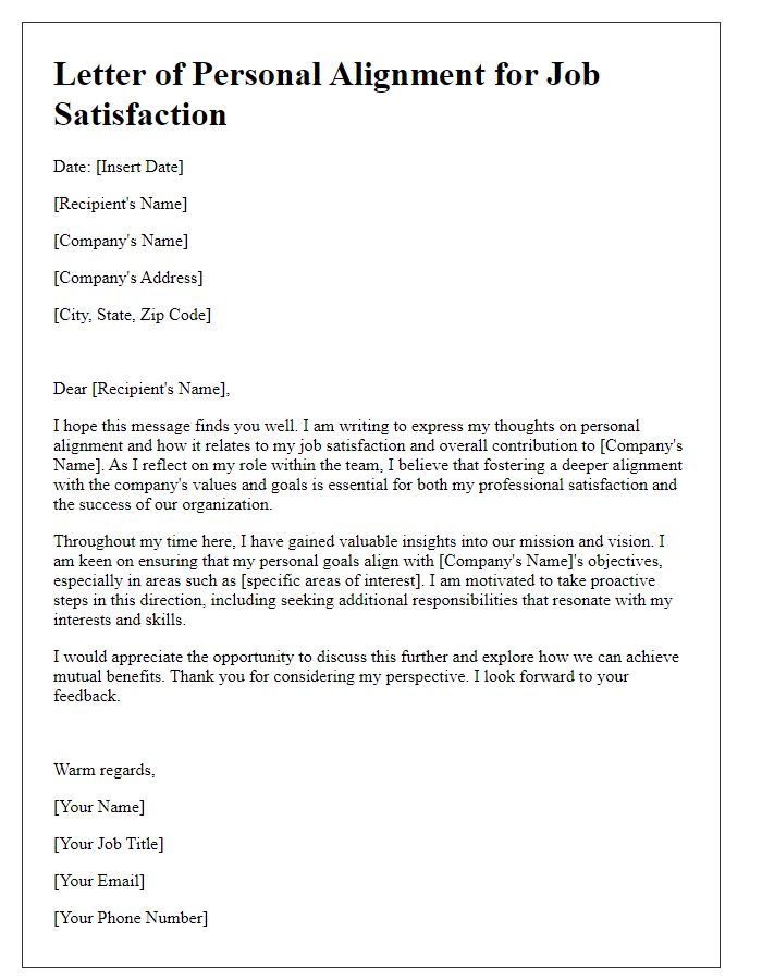 Letter template of personal alignment for job satisfaction pursuit