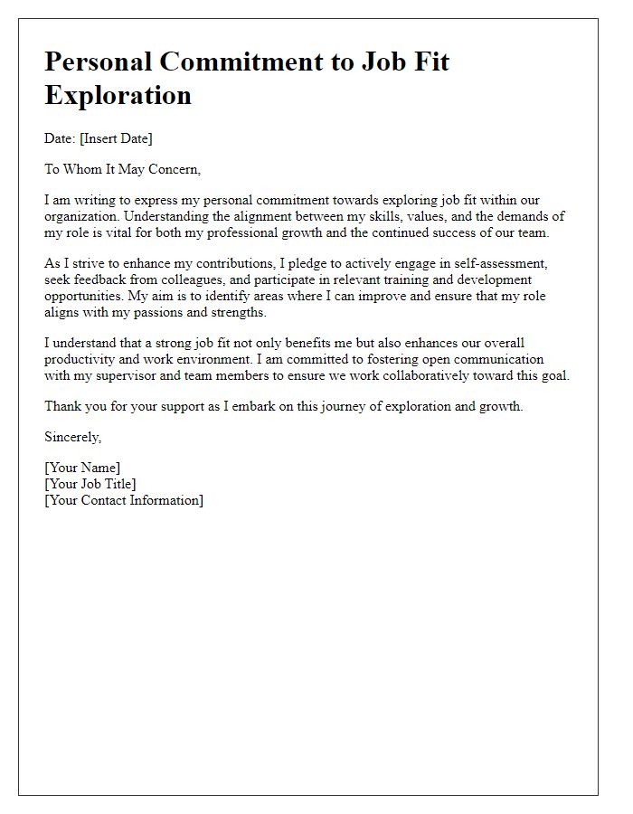 Letter template of personal commitment toward job fit exploration