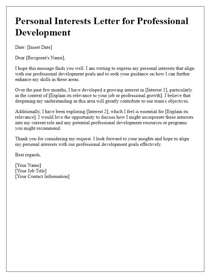 Letter template of personal interests to enhance professional development alignment