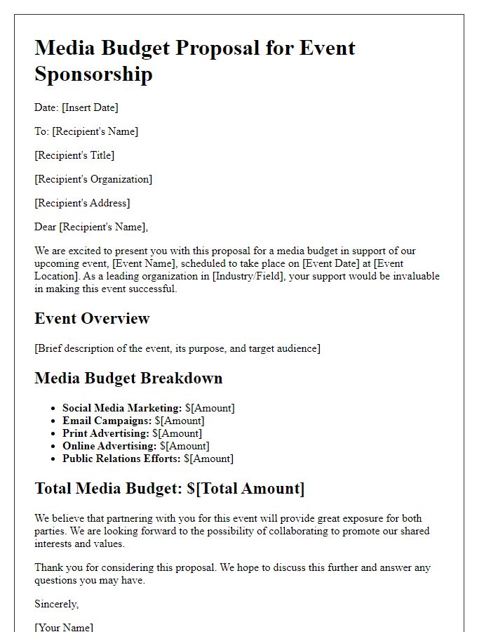 Letter template of media budget proposal for event sponsorship